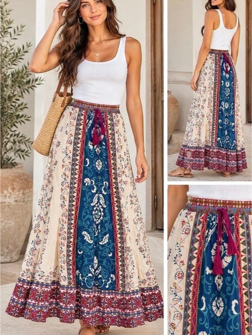 Flying Tomato Paisley boho, patchwork Maxi Skirt Size Large
